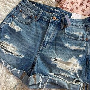 American Eagle Outfitters Blue Jean Shorts with Distressed Details